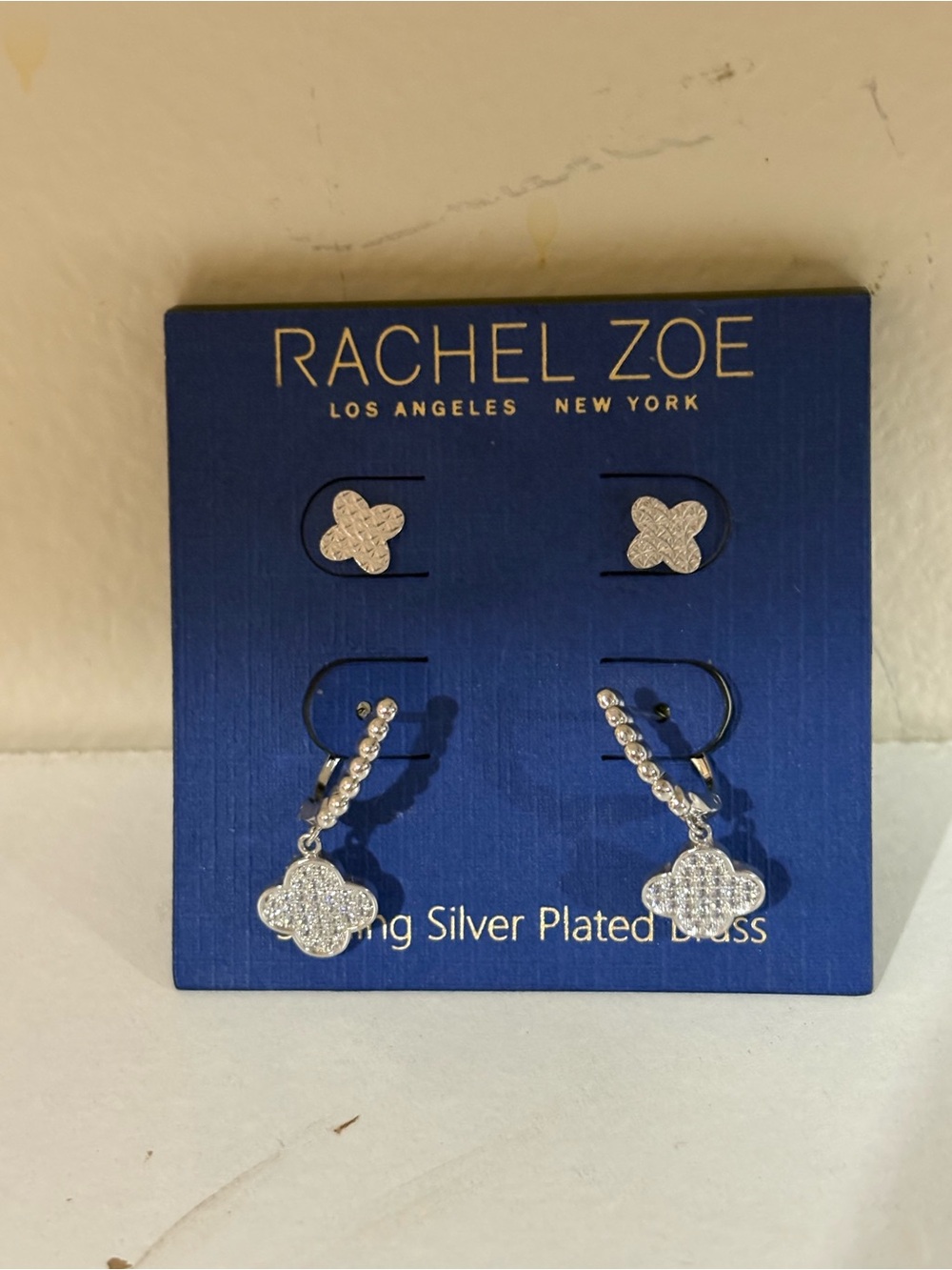 Rachel Zoe Silver Plated Clover Dangle & Stud Earring Set of 2 - Silver - Picture 4 of 4